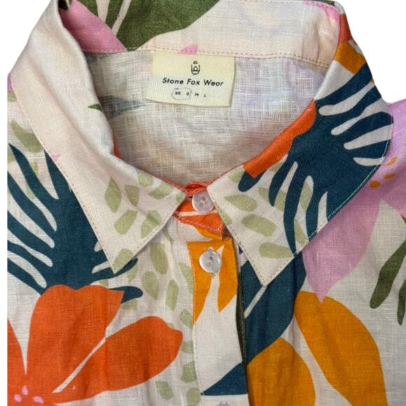 Stone Fox Swim Nirvana Oversized Linen Shirt Haiku Print XS/S - Picture 8 of 8